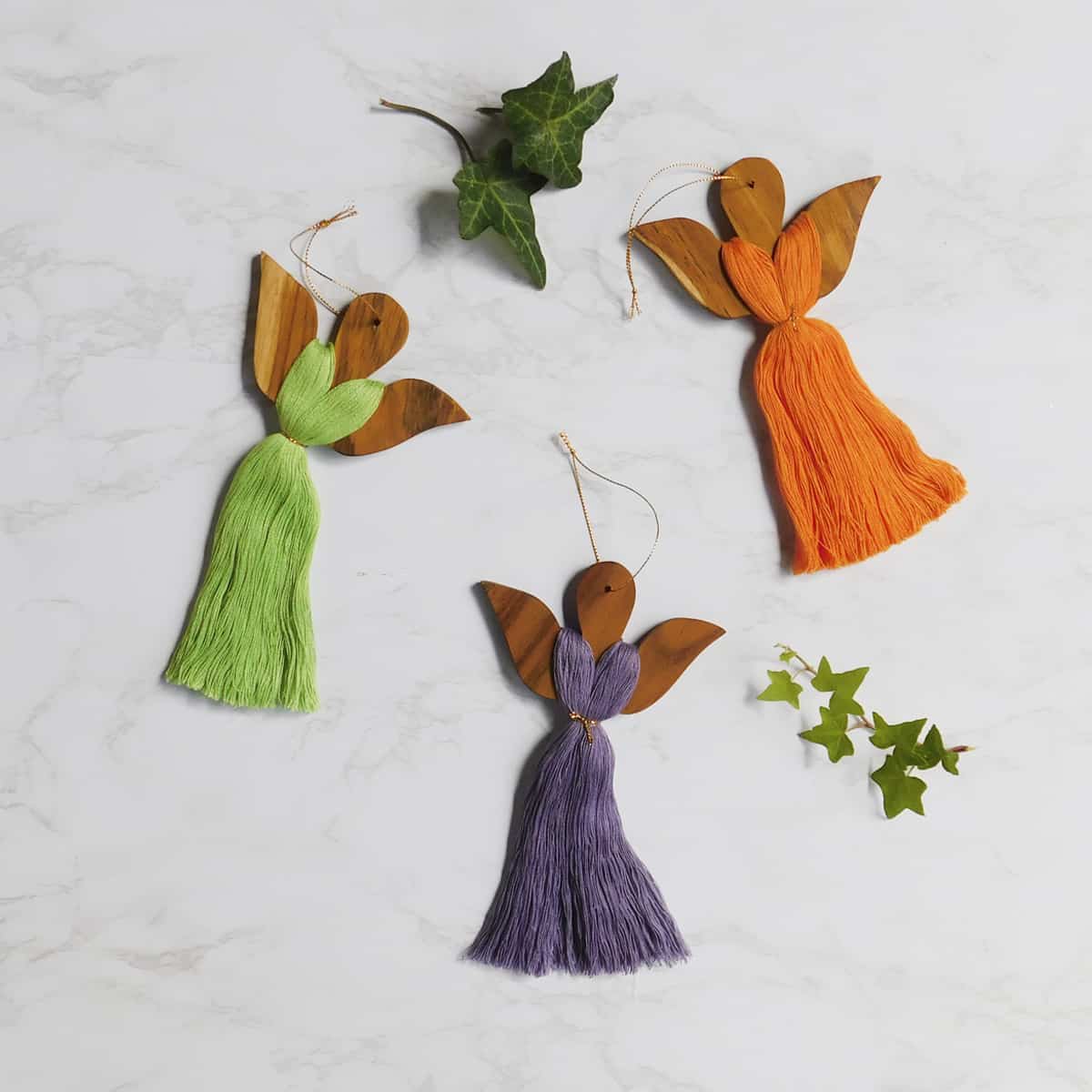 Angel Christmas Ornament - Wood + Cotton