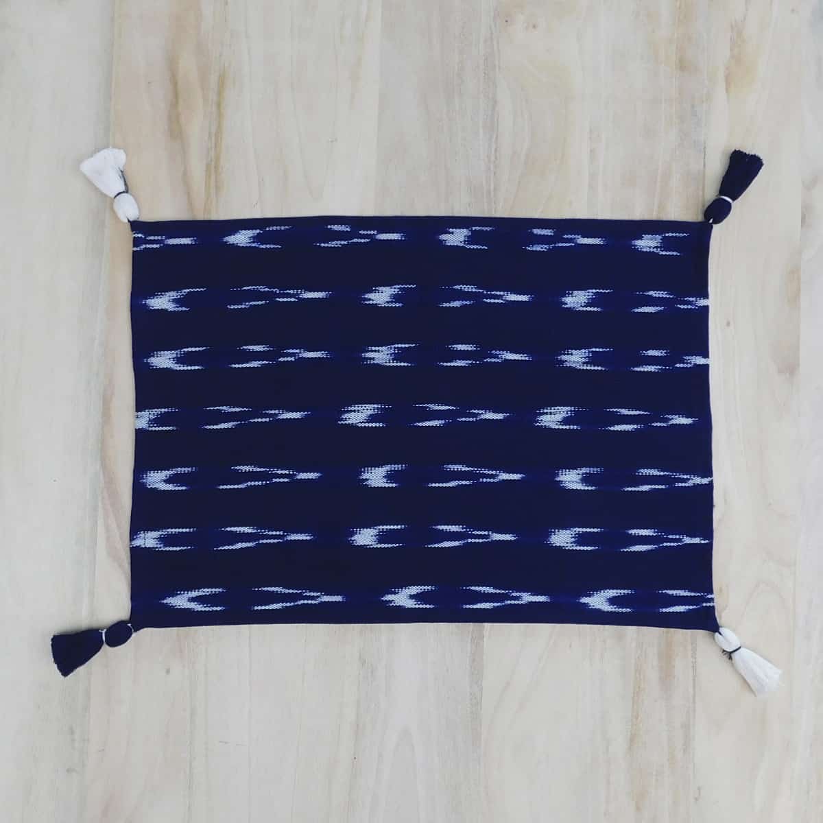 Blue Cotton Placemats with Ikat White Stripes Set of 4