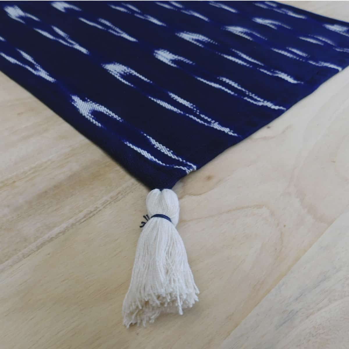 Blue Cotton Placemats with Ikat White Stripes Set of 4