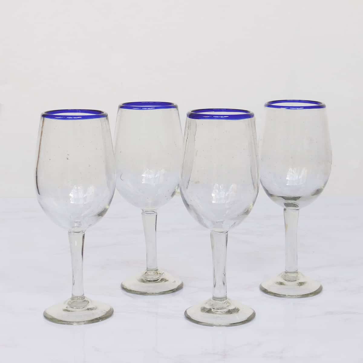 Blue Rim Wine Glasses Set of 4