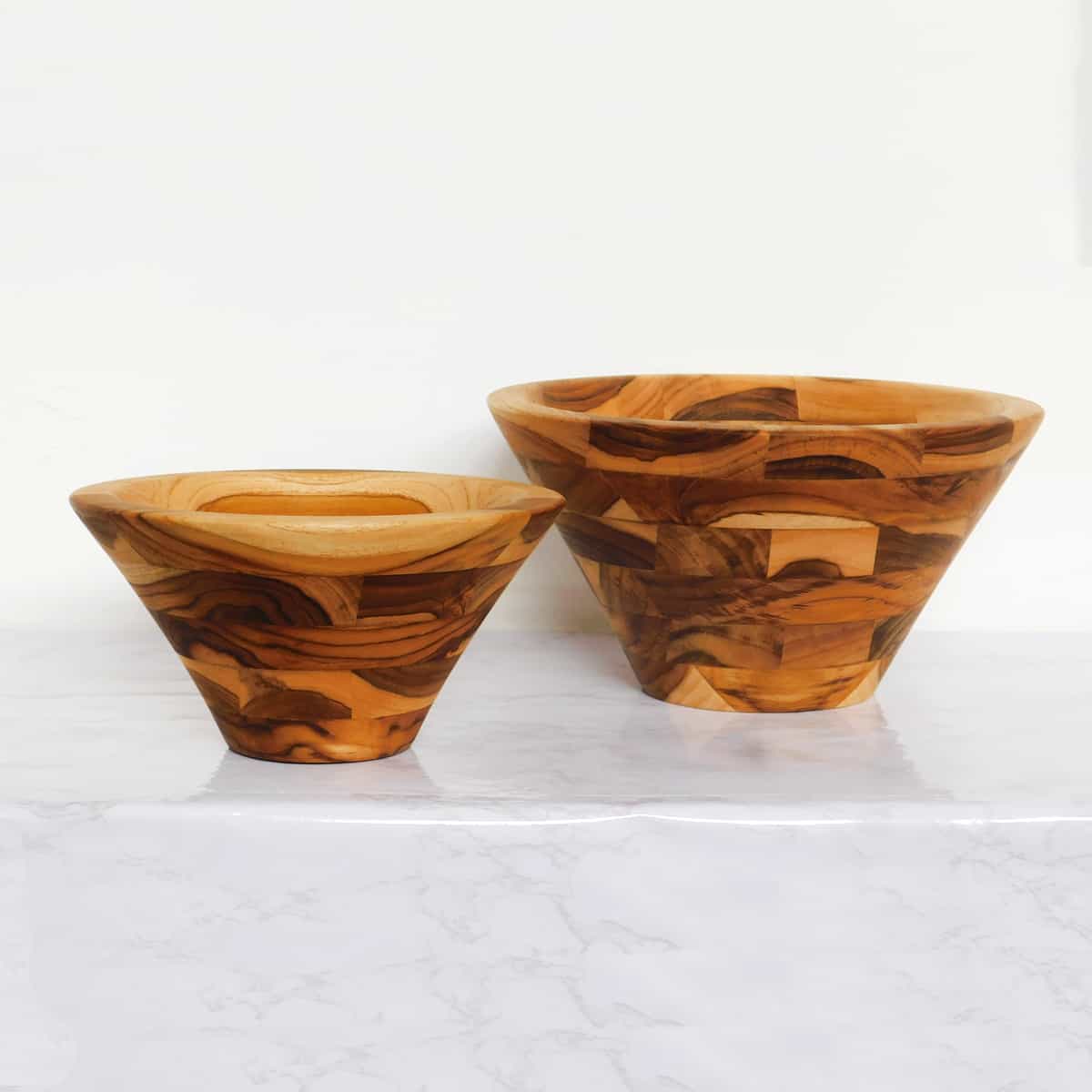 Conical Mosaic Teak Wood Bowls