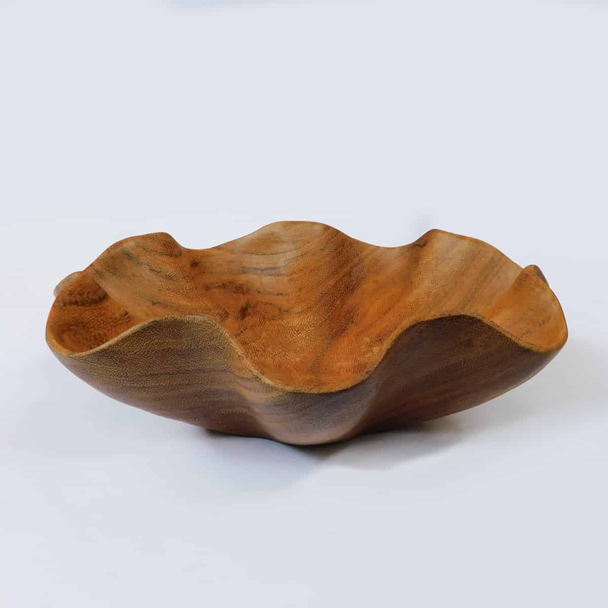 wooden salad servers, salad server set, wooden salad hands, decorative fruit bowl, wavy edge bowl, ruffle edge bowl, flared wood bowl, salad serving bowl set