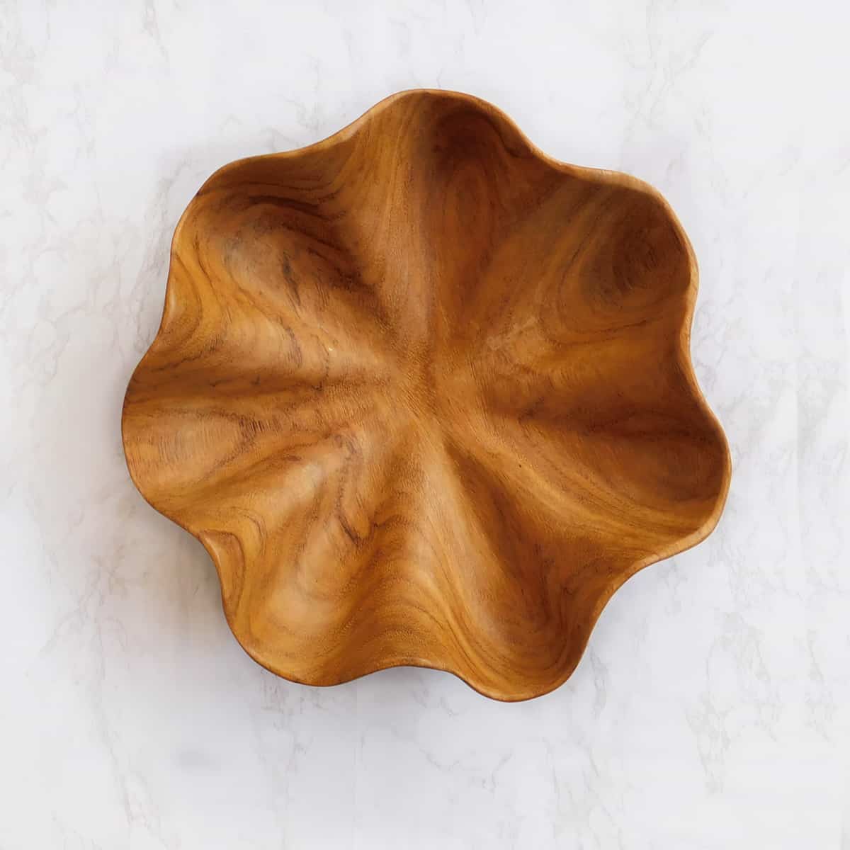 Decorative Wood Bowl with a Wavy Rim + Salad Server Set