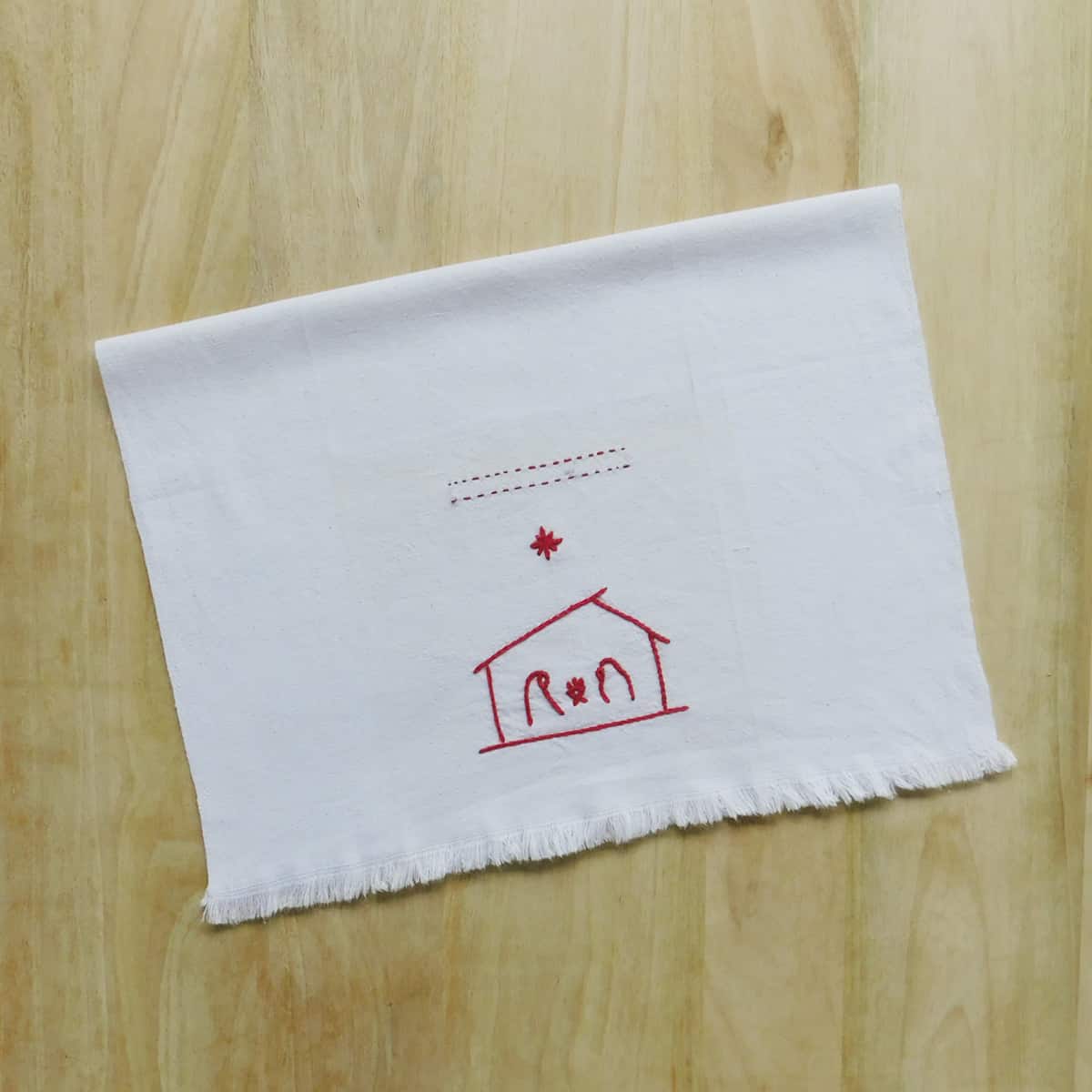 Holiday Red and White Kitchen Towels Set of 2 - Reindeer + Manger