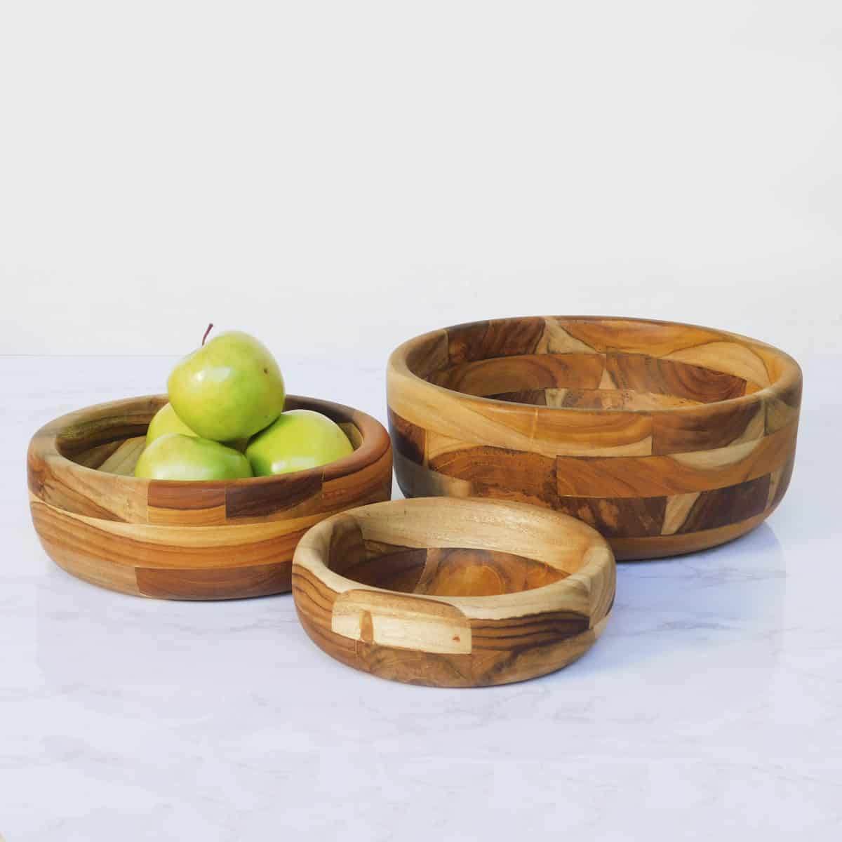 Round Mosaic Teak Wood Bowls