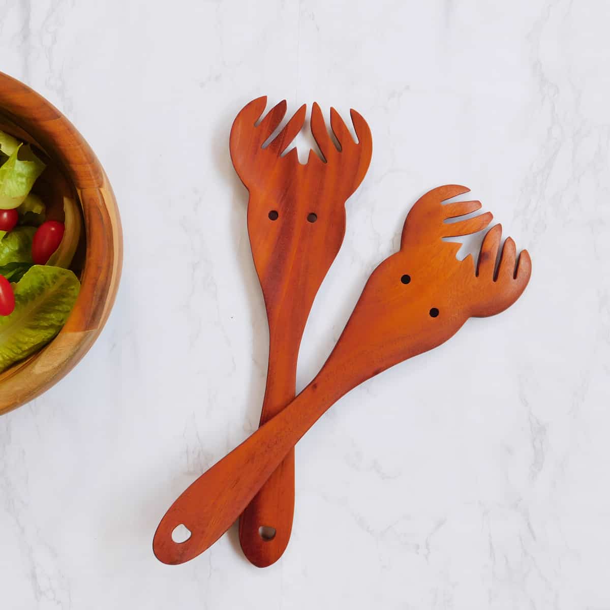 wooden salad servers, wooden pasta server, salad serving fork, wooden spork