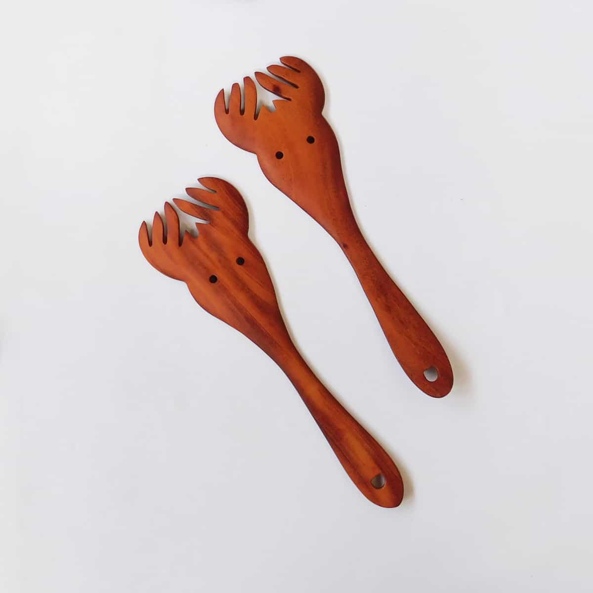wooden salad servers, wooden pasta server, salad serving fork, wooden spork
