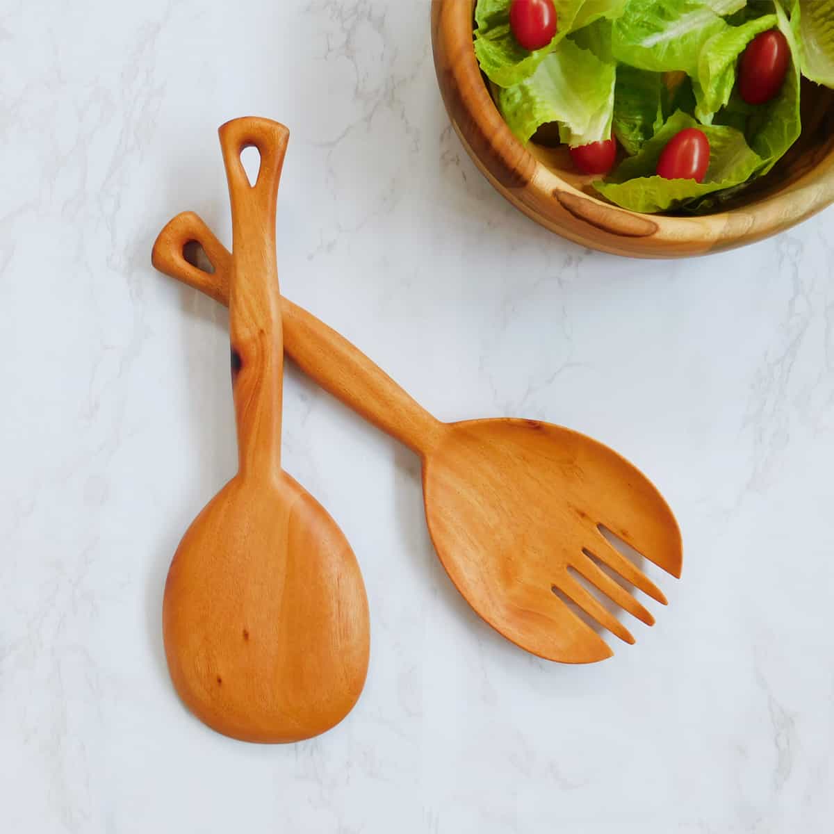 wooden salad servers, salad server set, wooden spork