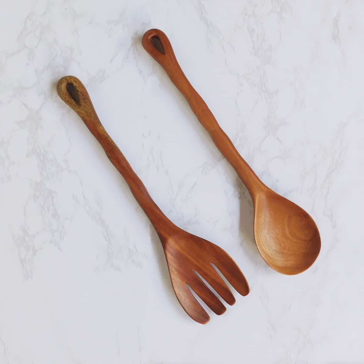 Wooden Salad Servers with Rippled Handles