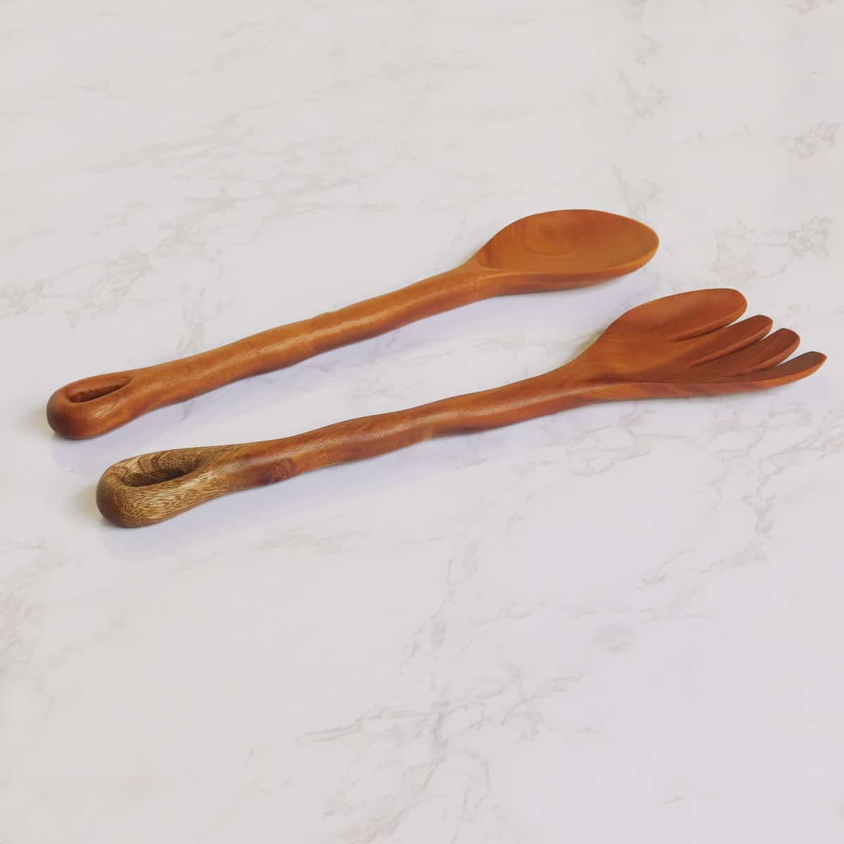 Wooden Salad Servers with Rippled Handles