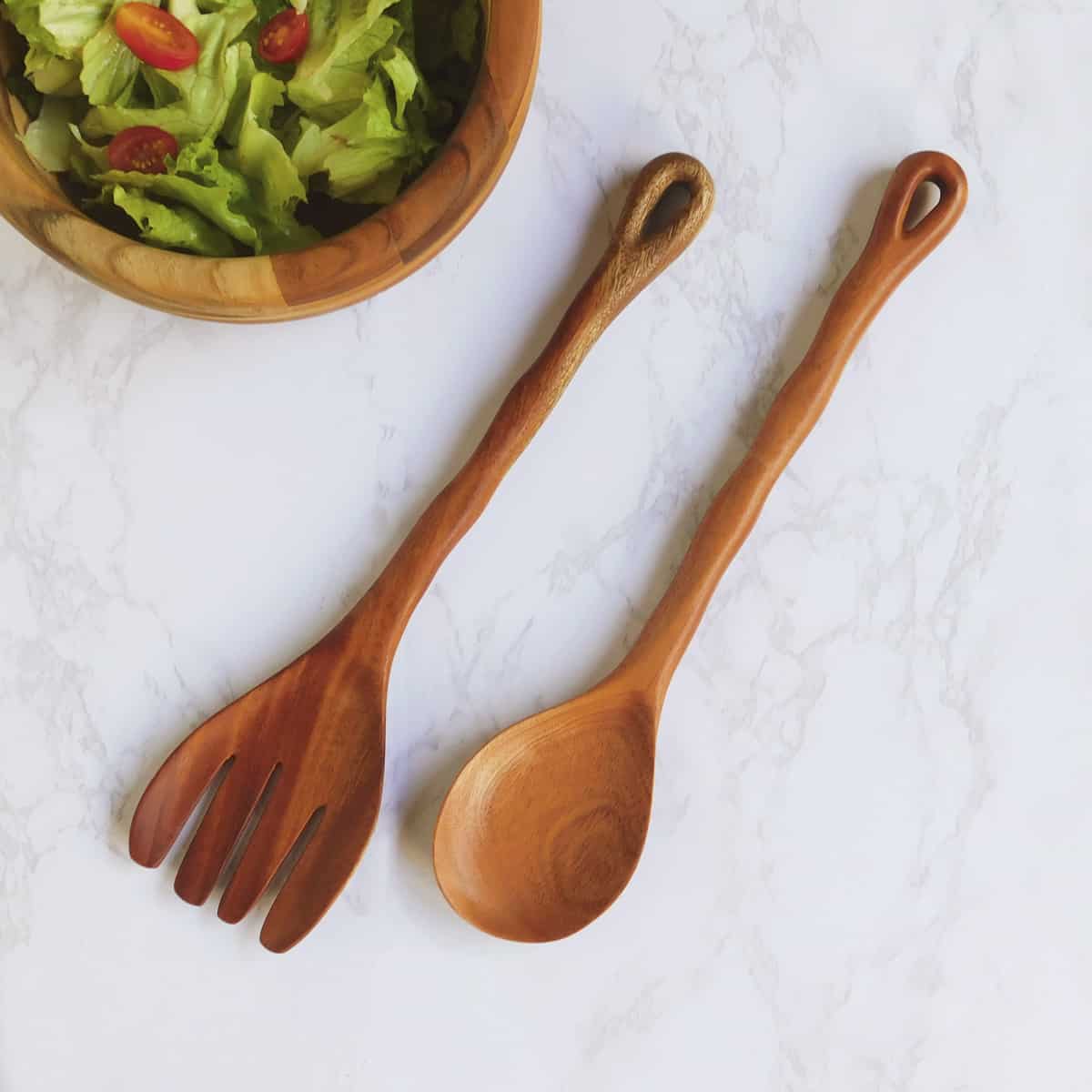 Wooden Salad Servers with Rippled Handles