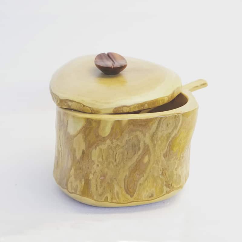 coffee root wood sugar bowl with lid