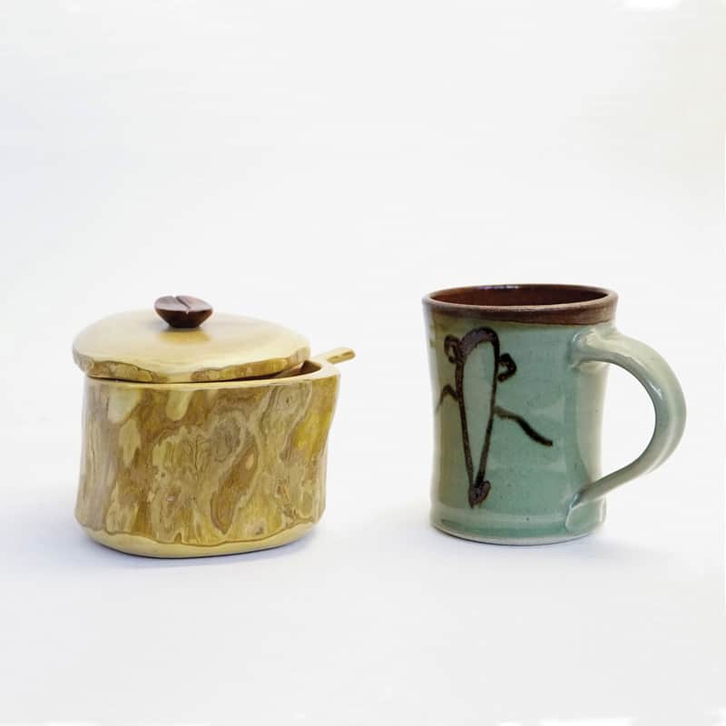 sugar bowl handmade from coffee root wood