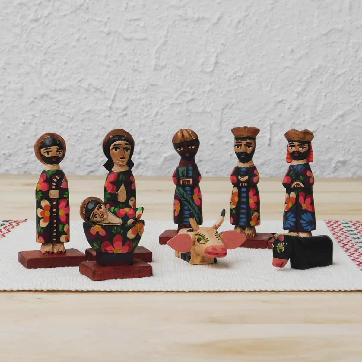 4" Wood Carved Nativity Set