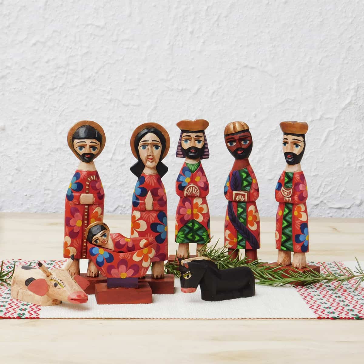 8" Wood Carved Nativity Set