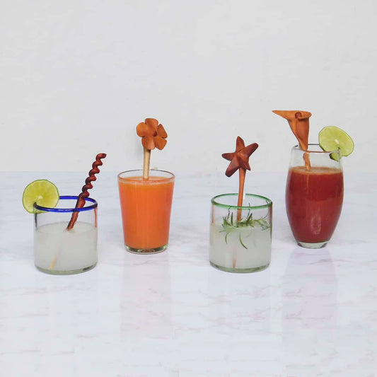 Fun Wooden Drink Stirrers Set of 4 Variety