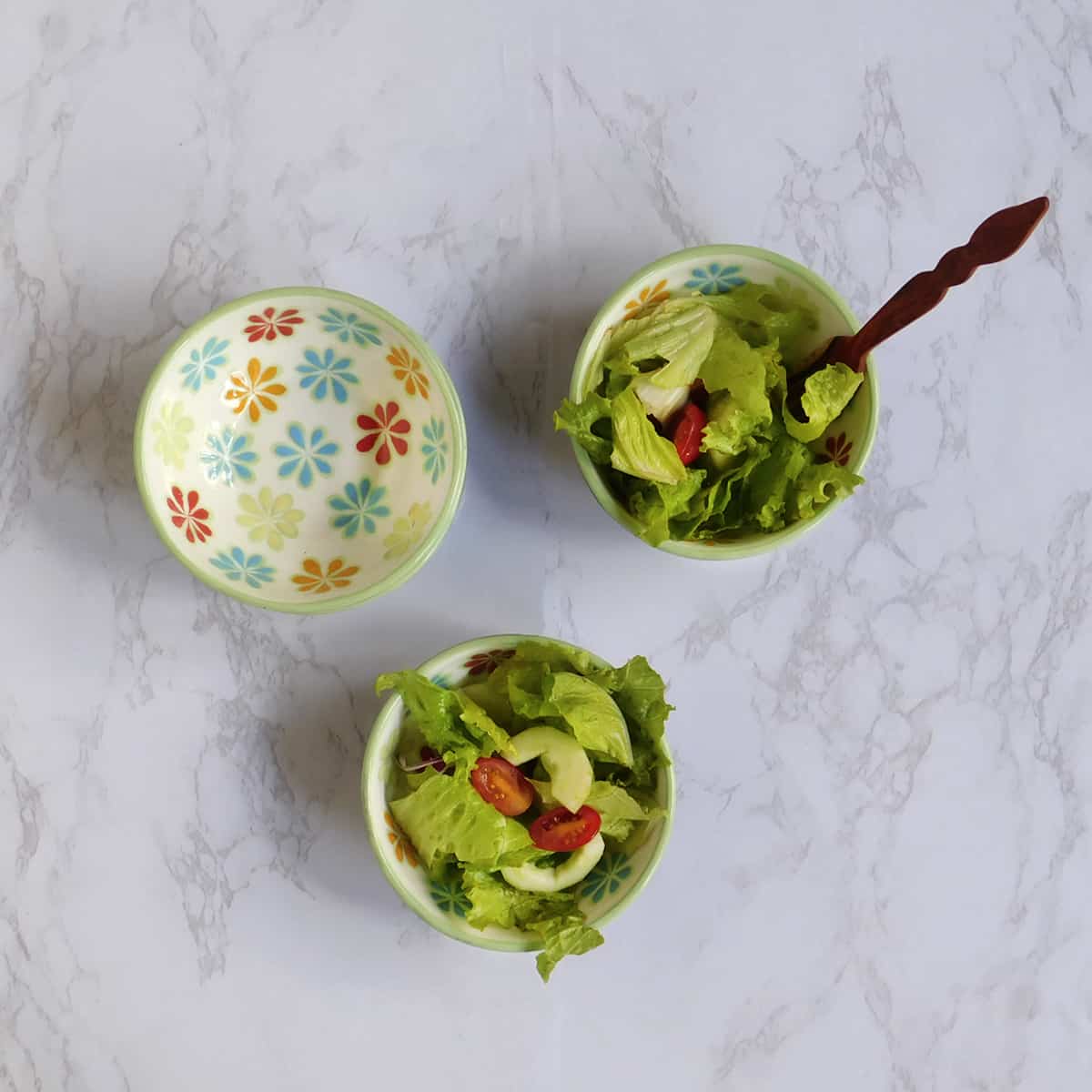 Handmade Ceramic Bowls Green Floral Design Set of 4 - Medium