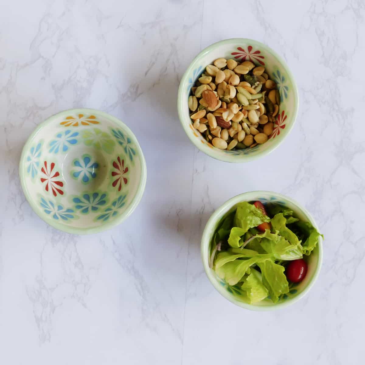 Handmade Ceramic Bowls Green Floral Design Set of 4 - Small