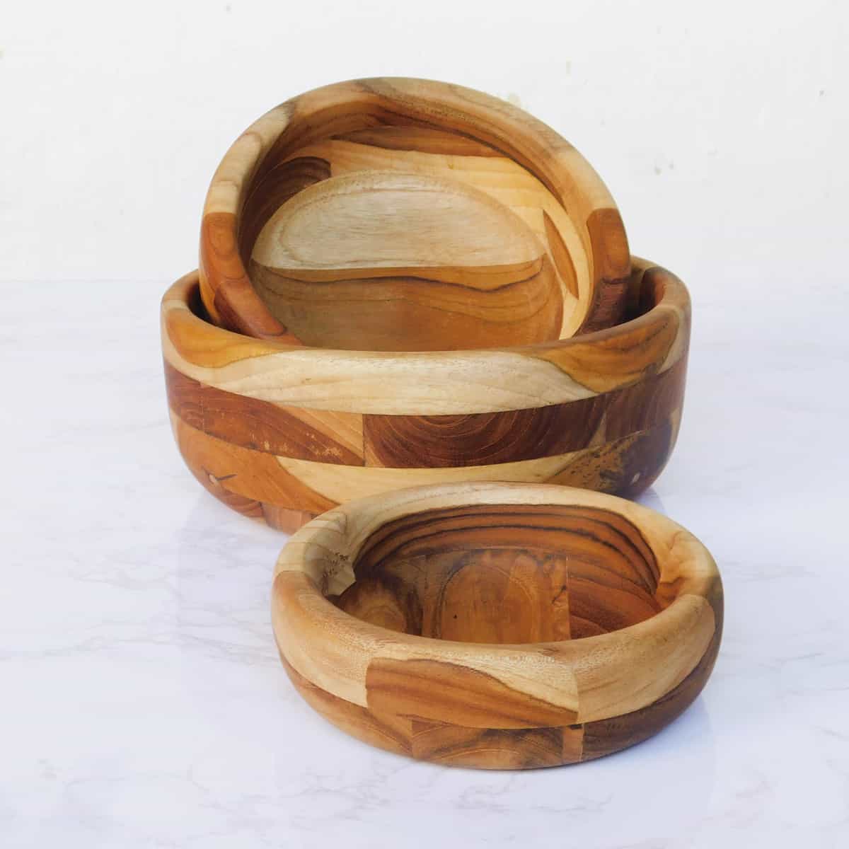 Round Mosaic Teak Wood Bowls