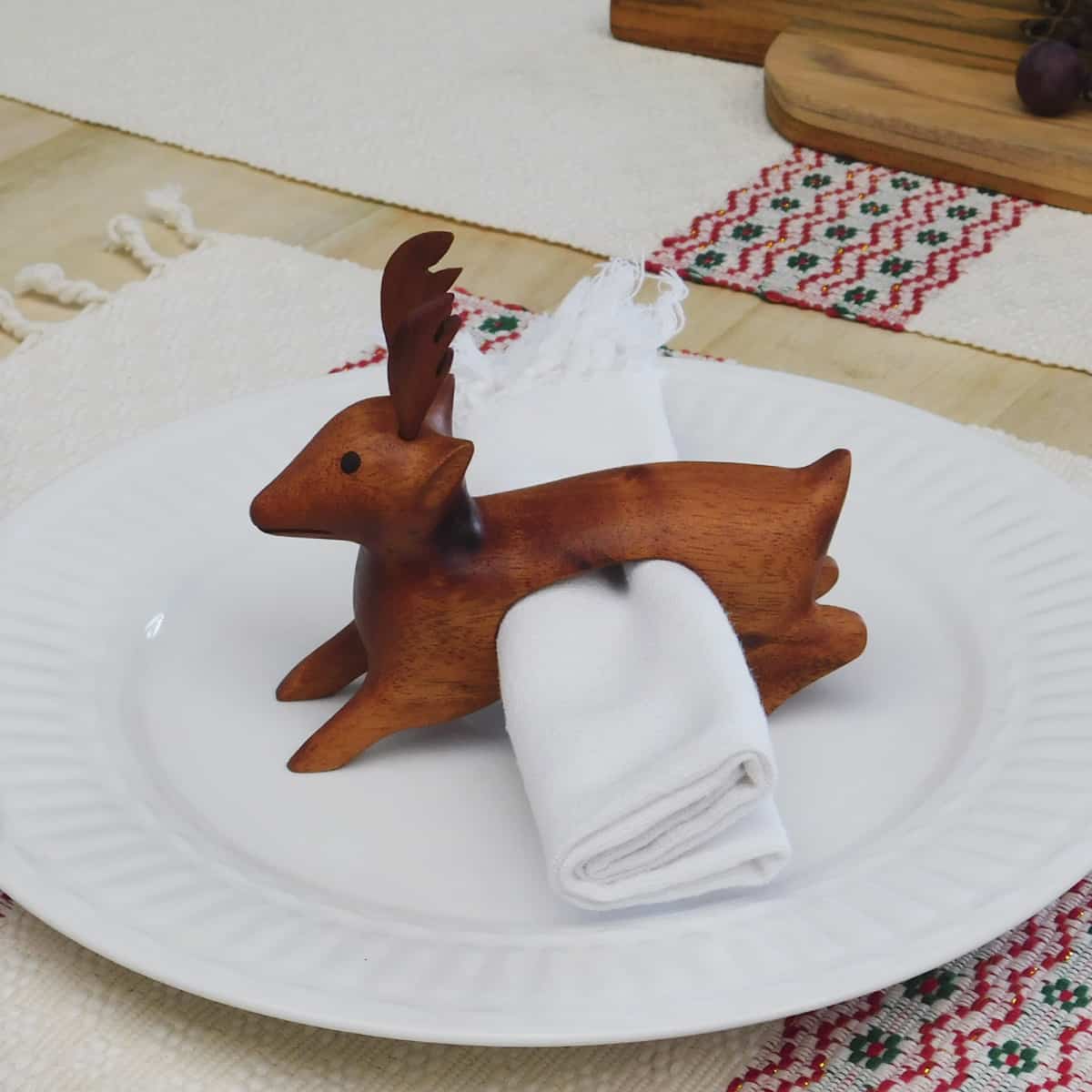 Wood Animal Napkin Rings - Deer Set of 4