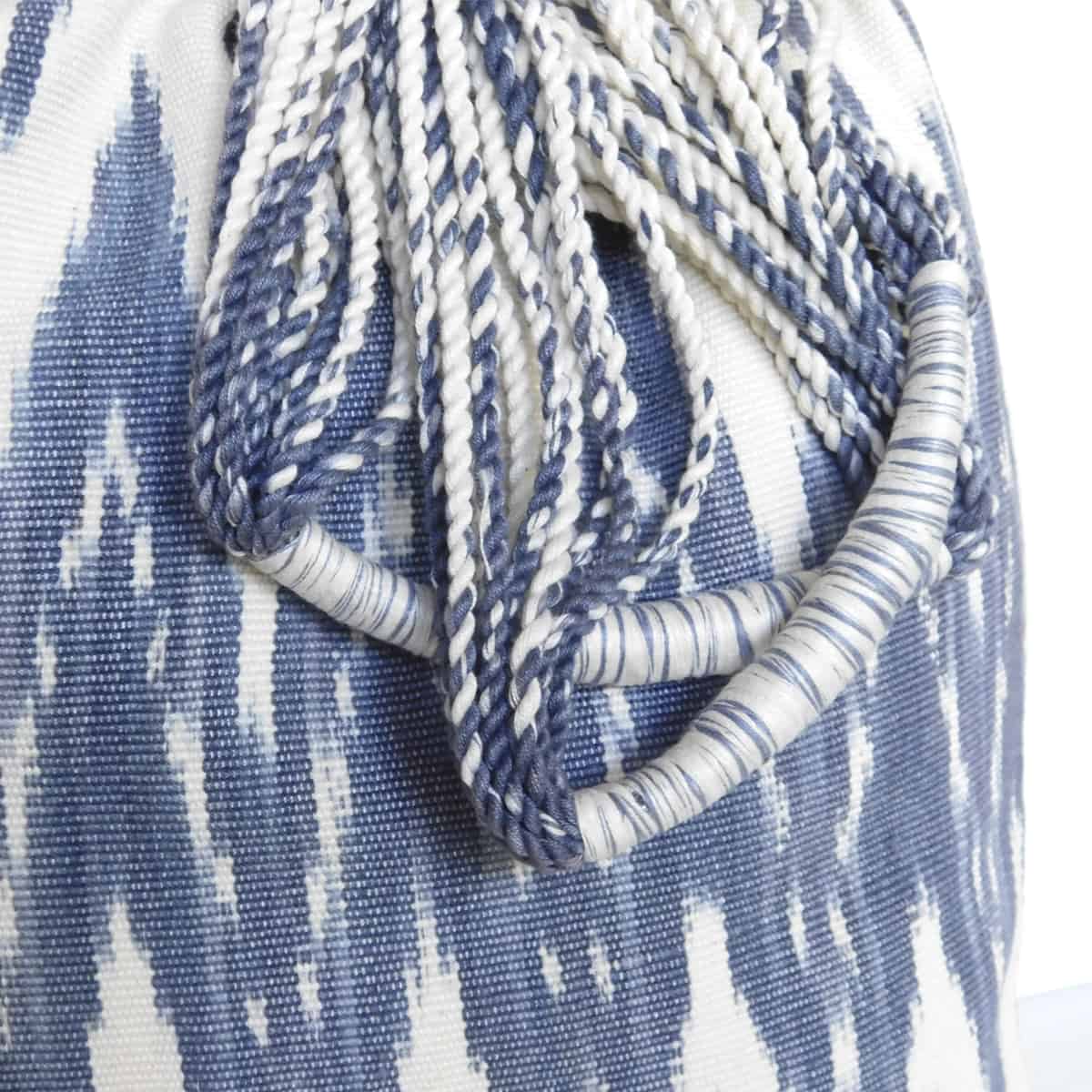 unique hammock rope handles on an off-white and gray tote bag made by hand by maya weavers