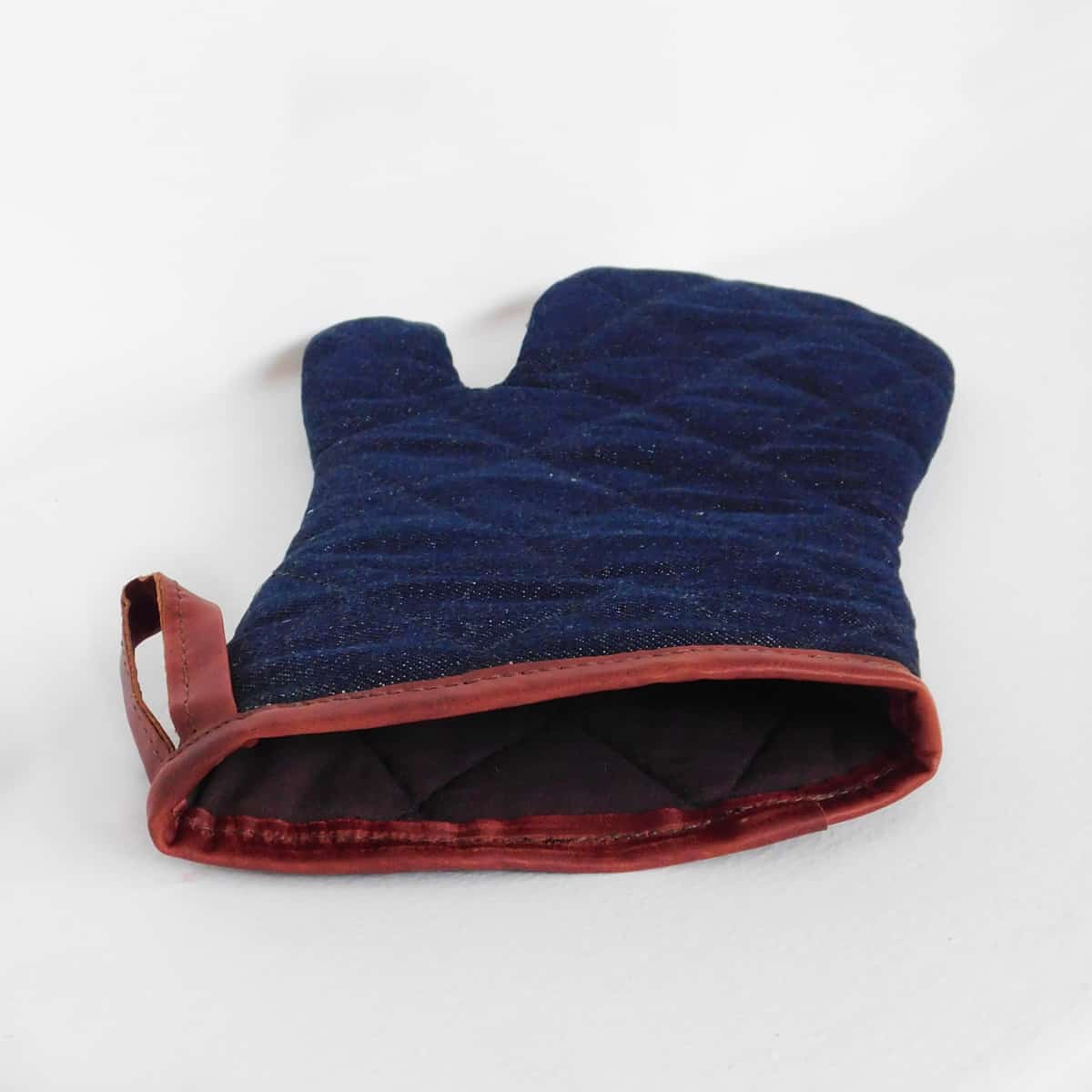 Denim and Leather Pot Holder and Oven Mitt