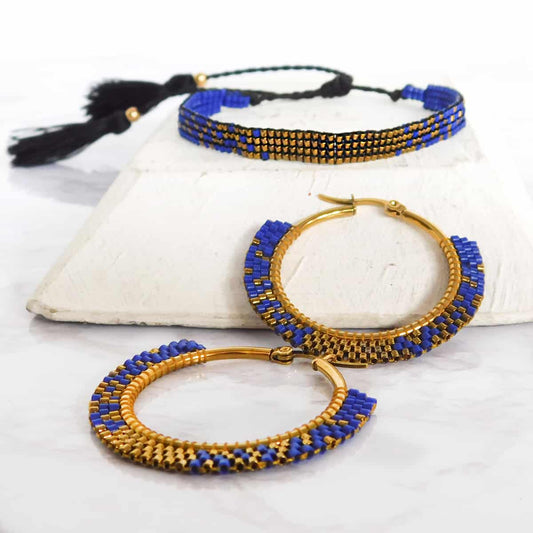 Blue Small Bead Bracelets + Earrings